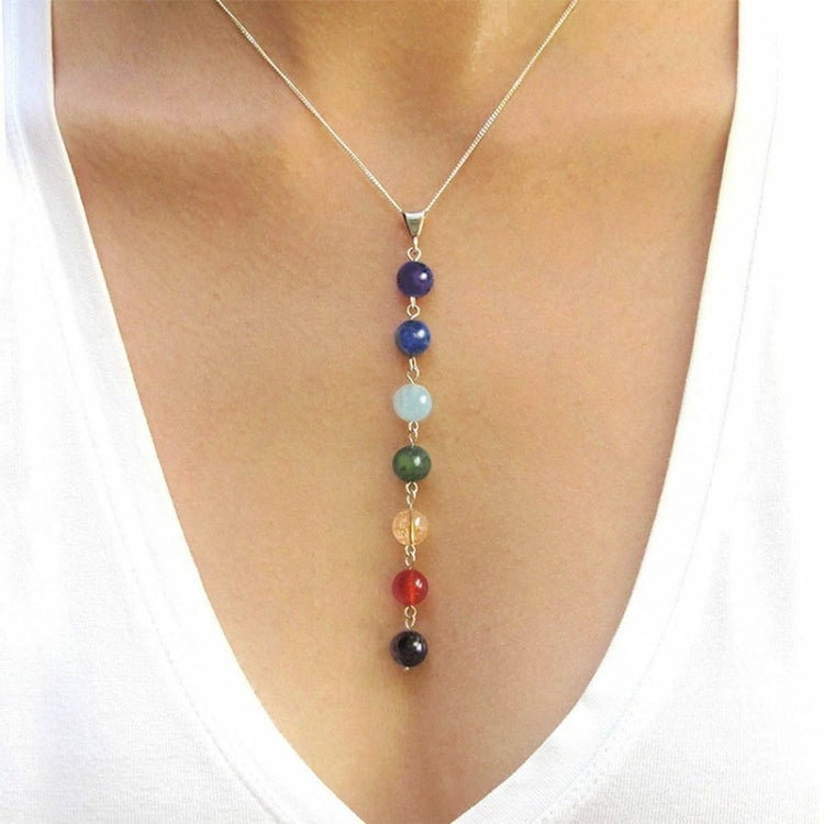 Dây chuyền mặt hạt đá tự nhiên 7 màu dành cho nữ, yoga, Reiki, cân bằng năng lượng, trang sức may mắn