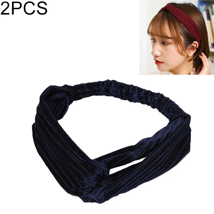 2 chiếc băng đô nhung rộng thắt nút chéo thời trang băng đô đàn hồi cho nữ
