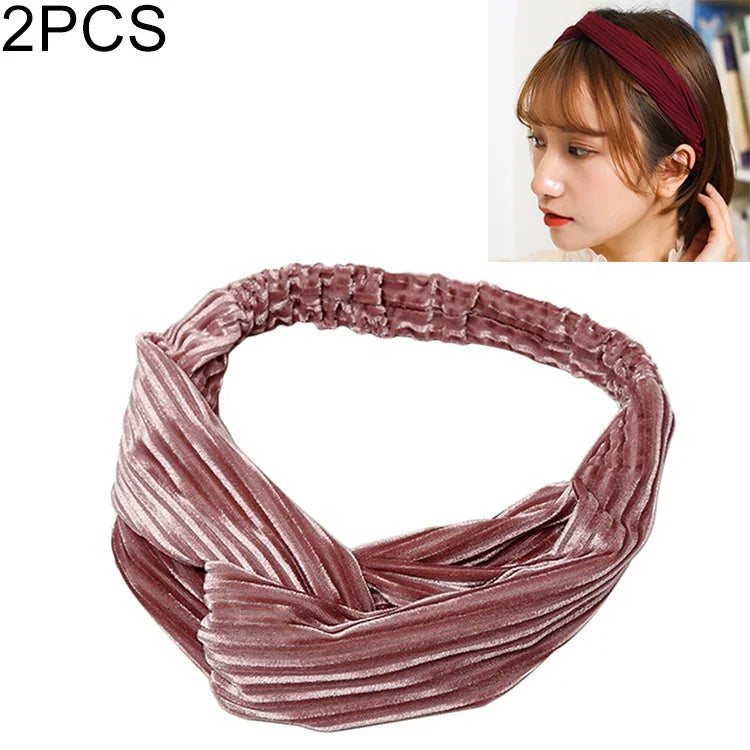 2 chiếc băng đô nhung rộng thắt nút chéo thời trang băng đô đàn hồi cho nữ