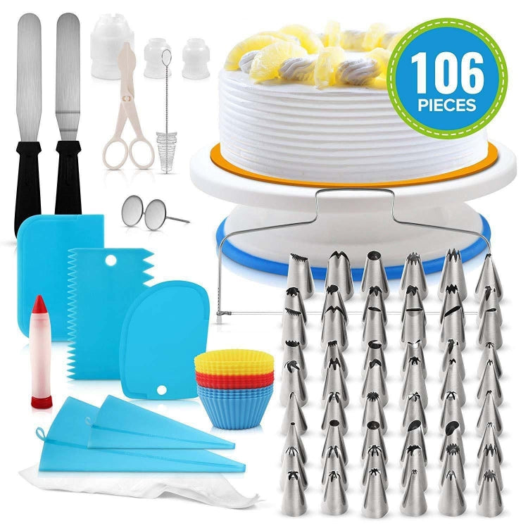 Bộ bàn xoay trang trí bánh 106 trong 1, dụng cụ làm bánh bằng thép không gỉ, 106 món/bộ màu tím, 106 món/bộ màu xanh dương