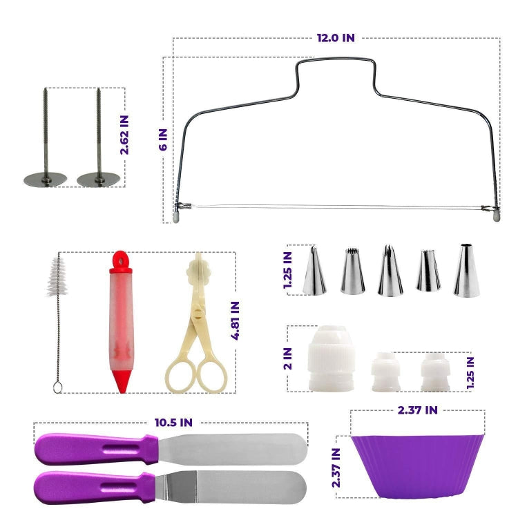 Bộ bàn xoay trang trí bánh 106 trong 1, dụng cụ làm bánh bằng thép không gỉ, 106 món/bộ màu tím, 106 món/bộ màu xanh dương