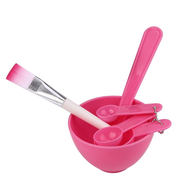 Bộ 4 trong 1 tô trộn mặt nạ tự làm kèm cọ, thìa, que cọ chăm sóc da mặt cho nữ, bộ dụng cụ làm đẹp chuyên nghiệp, màu đỏ, xanh dương, tím, vàng nhạt
