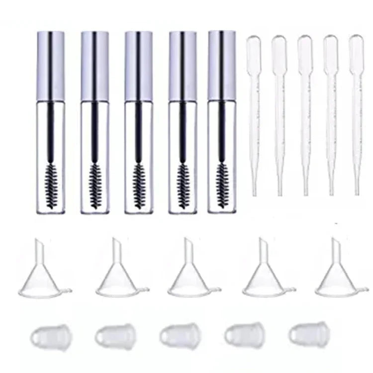Bộ 5 Ống Mascara Trống 12ml Kèm Cọ Mi + 5 Phễu Và Ống Hút Chuyển Dầu Thầu Dầu Bộ Đựng Tự Làm