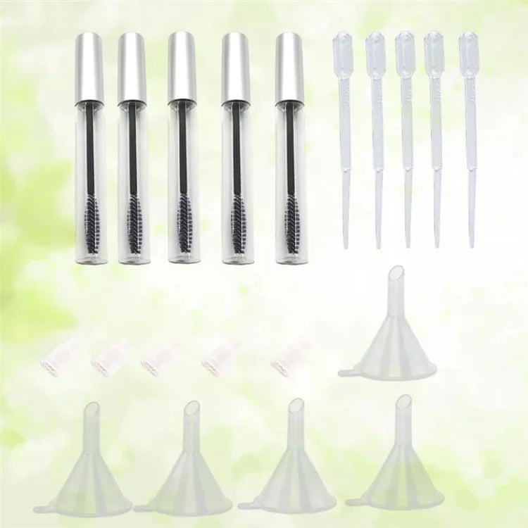 Bộ 5 Ống Mascara Trống 12ml Kèm Cọ Mi + 5 Phễu Và Ống Hút Chuyển Dầu Thầu Dầu Bộ Đựng Tự Làm