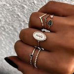 Bộ 6 nhẫn nữ phong cách Bohemian đơn giản, họa tiết giọt nước nổi với kim cương, màu vàng, bạc