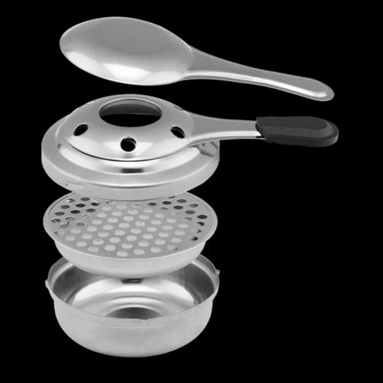 Bếp rượu mini ngoài trời tay cầm thép không gỉ, bếp cồn nhỏ chống gió, 9.5cm