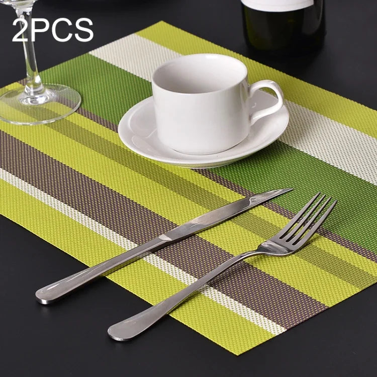 2 PCS Kitchen Dinning Table Placemat Napkins Heat Resistant PVC Stripe Mat Placemats Manteles Doilies Coaster Cup Pad