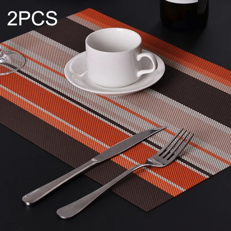 Bộ 2 khăn trải bàn ăn nhà bếp chống nhiệt bằng PVC sọc, thảm lót ly, khăn trải bàn, đế cốc