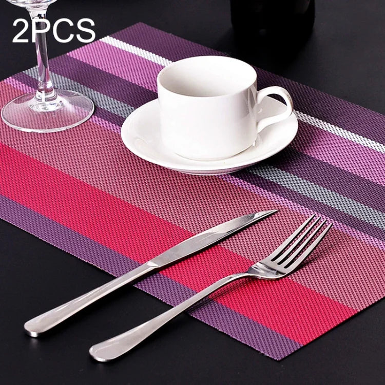 Bộ 2 khăn trải bàn ăn nhà bếp chống nhiệt bằng PVC sọc, thảm lót ly, khăn trải bàn, đế cốc