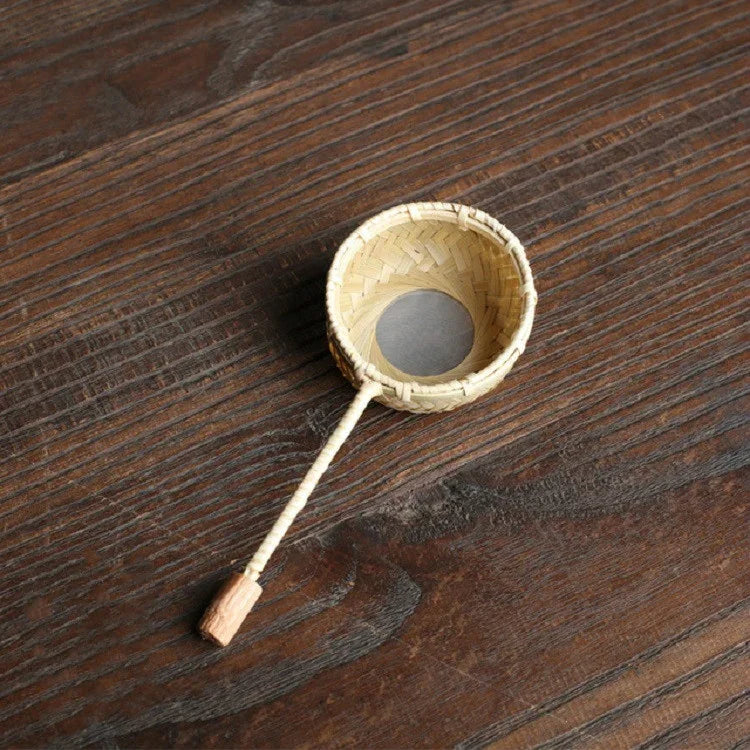 Dụng cụ lọc trà tái sử dụng sáng tạo đan tre, Rễ tre lọc trà, Lưới mận tre, Lỗ tre lọc trà, Rổ trà mây có tay cầm, Lọc trà đan tre, Rổ trà tre