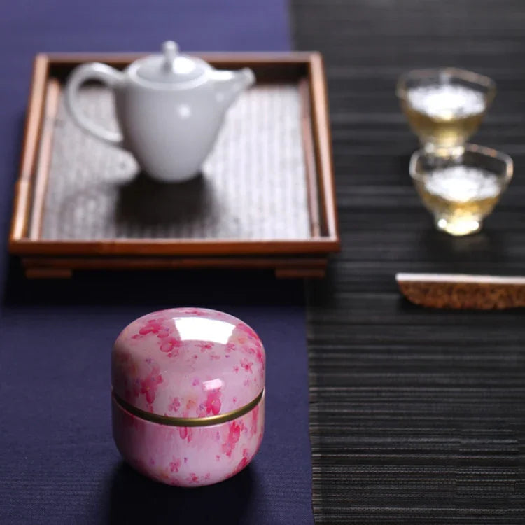 Hộp trà HOOMIN, Hũ đựng trà, Giá đựng trà, Hộp đựng Matcha, Hộp tổ chức bột cà phê mini, Hộp kim loại tròn đa chức năng, Màu anh đào, Hoa Moshan