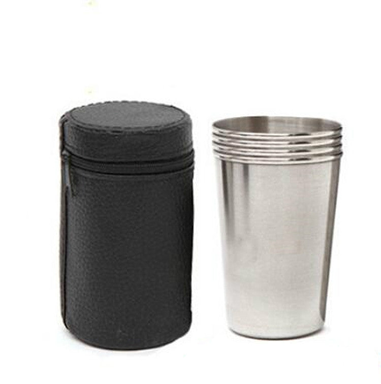 Bộ 2 ly rượu nhỏ bằng thép không gỉ ngoài trời, bộ cốc uống di động cho đi bộ đường dài, cắm trại, du lịch, kèm hộp da, ly uống di động nhỏ 30ml
