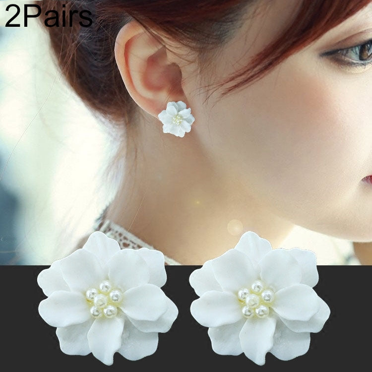 Bộ 2 bông tai hình hoa ngọc trai trắng dễ thương dạng vòng tròn