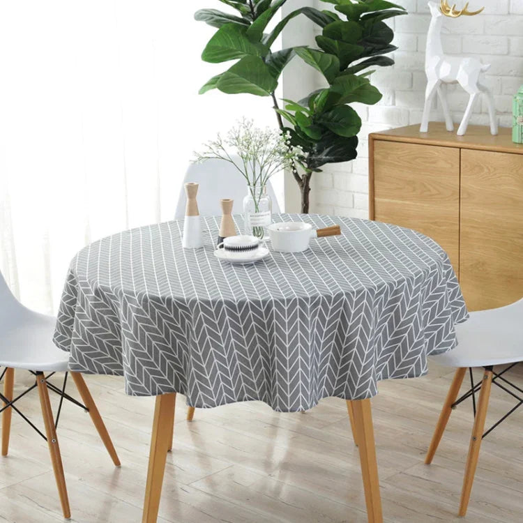 Khăn trải bàn tròn polyester cotton chống bụi, vải cotton và lanh in họa tiết, đường kính 100cm, 120cm, 150cm