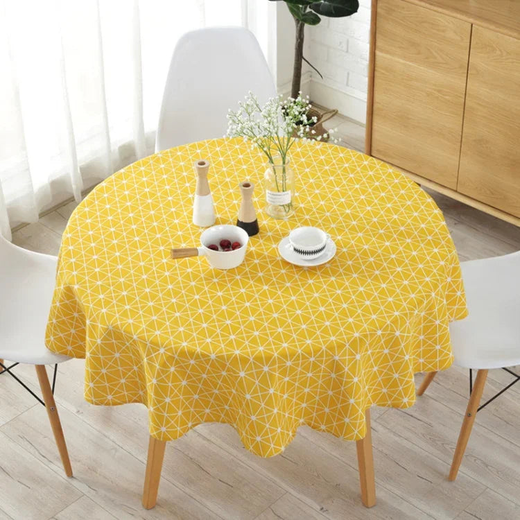 Khăn trải bàn tròn polyester cotton chống bụi, vải cotton và lanh in họa tiết, đường kính 100cm, 120cm, 150cm