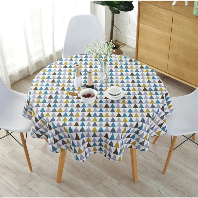 Khăn trải bàn tròn polyester cotton chống bụi, vải cotton và lanh in họa tiết, đường kính 100cm, 120cm, 150cm