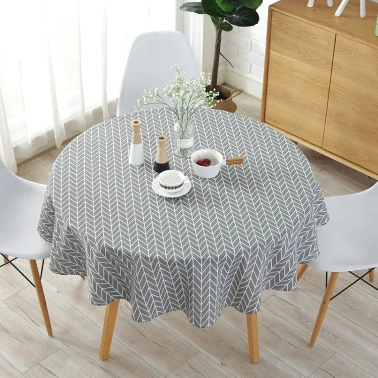 Khăn trải bàn tròn polyester cotton chống bụi, vải cotton và lanh in họa tiết, đường kính 100cm, 120cm, 150cm