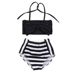 Đồ bơi bikini tam giác sọc nơ dễ thương cho bé gái, size 70, 80, 90, 100, 110