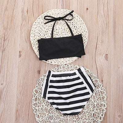 Đồ bơi bikini tam giác sọc nơ dễ thương cho bé gái, size 70, 80, 90, 100, 110