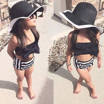Đồ bơi bikini tam giác sọc nơ dễ thương cho bé gái, size 70, 80, 90, 100, 110