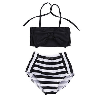 Đồ bơi bikini tam giác sọc nơ dễ thương cho bé gái, size 70, 80, 90, 100, 110