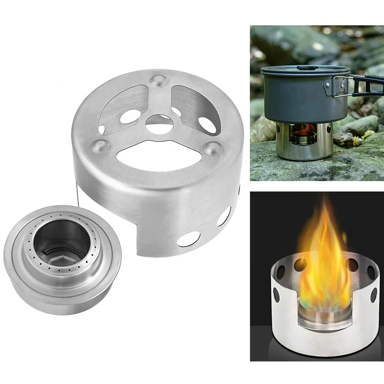 Bếp dã ngoại ngoài trời bằng thép không gỉ, bếp rượu mini có nắp