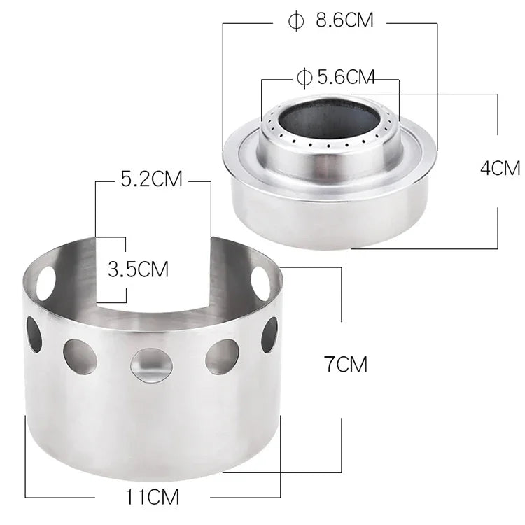 Bếp dã ngoại ngoài trời bằng thép không gỉ, bếp rượu mini có nắp