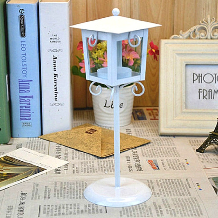 Đèn đường bằng sắt rèn cổ điển bằng thủy tinh, giá đỡ nến trang trí nhà và đám cưới, màu đen, trắng