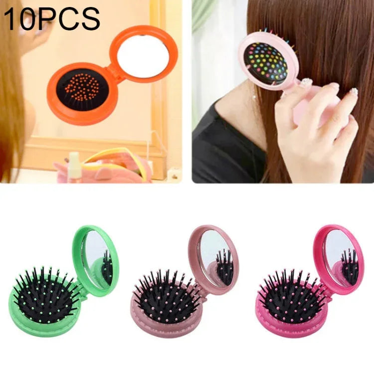 10 chiếc lược gấp du lịch nhỏ gọn tròn bỏ túi bàn chải tóc mát xa, màu ngẫu nhiên