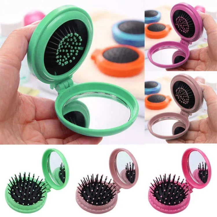 10 chiếc lược gấp du lịch nhỏ gọn tròn bỏ túi bàn chải tóc mát xa, màu ngẫu nhiên