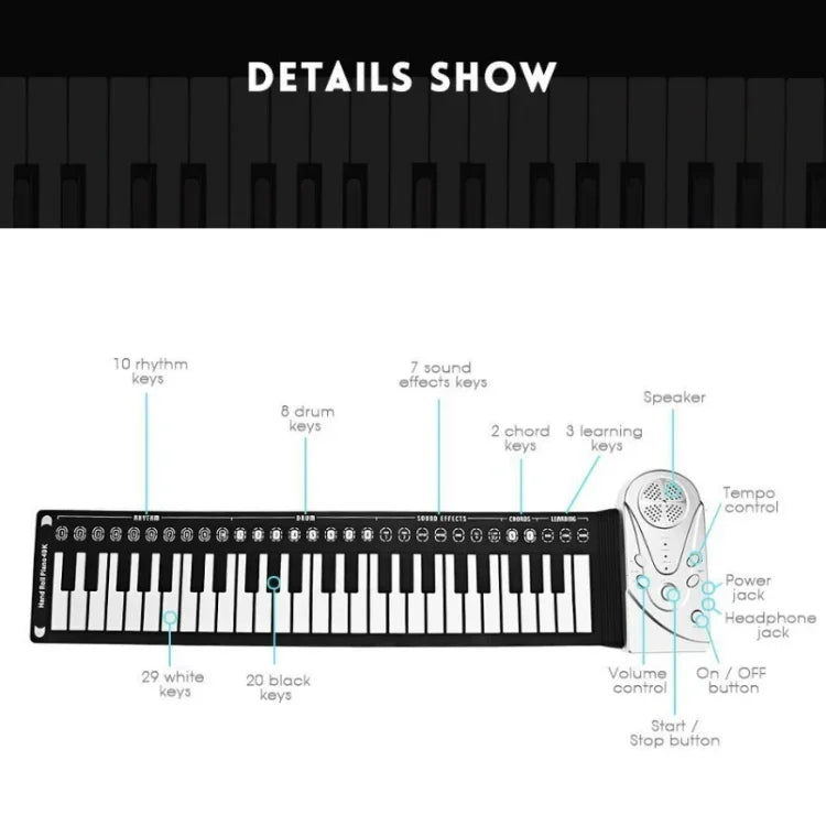 Đàn Piano Cuộn Tay 49 Phím Di Động Có Loa Cho Trẻ Em Người Mới Tập Luyện Đàn Piano Điện Tử, Đàn Piano Cuộn Tay 49 Phím
