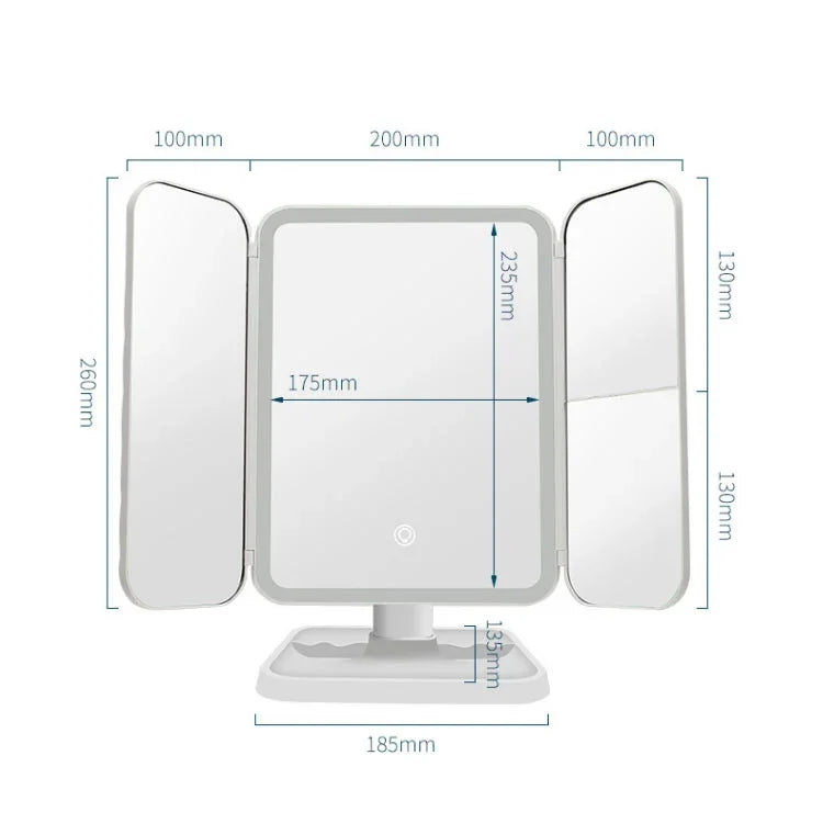 Gương trang điểm LED ba gập vuông đơn giản & phong cách, đèn đơn sắc cắm điện, mẫu đèn sạc, mẫu đèn sạc ba màu