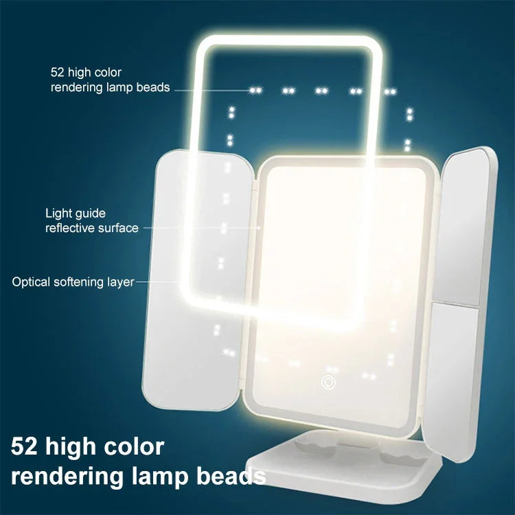 Gương trang điểm LED ba gập vuông đơn giản & phong cách, đèn đơn sắc cắm điện, mẫu đèn sạc, mẫu đèn sạc ba màu