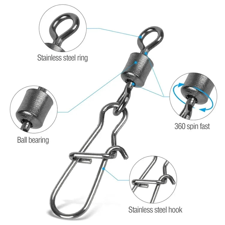 10 cái/bịch khớp nối câu cá bằng thép không gỉ, vòng bi xoay, phụ kiện dụng cụ câu, kích thước 12(17mm), 10(20mm), 8(22mm), 7(25mm), 6(26mm), 5(29mm), 4(30mm), 3(34mm), 2(36mm), 1(40mm)
