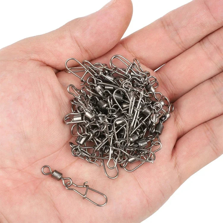 10 cái/bịch khớp nối câu cá bằng thép không gỉ, vòng bi xoay, phụ kiện dụng cụ câu, kích thước 12(17mm), 10(20mm), 8(22mm), 7(25mm), 6(26mm), 5(29mm), 4(30mm), 3(34mm), 2(36mm), 1(40mm)