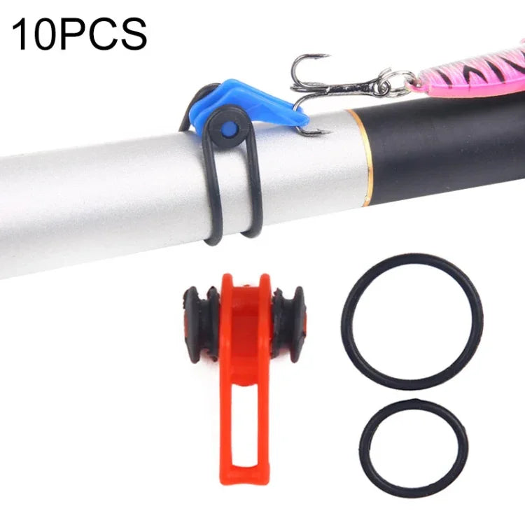 10 cái/túi giữ móc câu nhựa cho cần câu, mồi câu, dụng cụ câu an toàn, màu đỏ, tím, đen, xanh dương, vàng, hồng, cam, xanh lá
