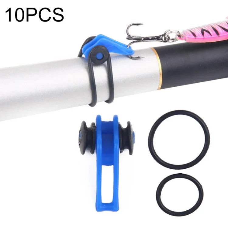 10 cái/túi giữ móc câu nhựa cho cần câu, mồi câu, dụng cụ câu an toàn, màu đỏ, tím, đen, xanh dương, vàng, hồng, cam, xanh lá
