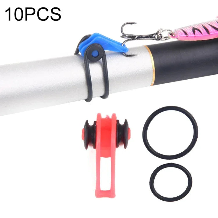 10 cái/túi giữ móc câu nhựa cho cần câu, mồi câu, dụng cụ câu an toàn, màu đỏ, tím, đen, xanh dương, vàng, hồng, cam, xanh lá