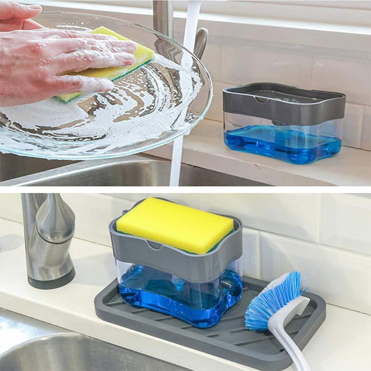 Bình đựng xà phòng nhấn, dụng cụ rửa bát nhà bếp, màu xám