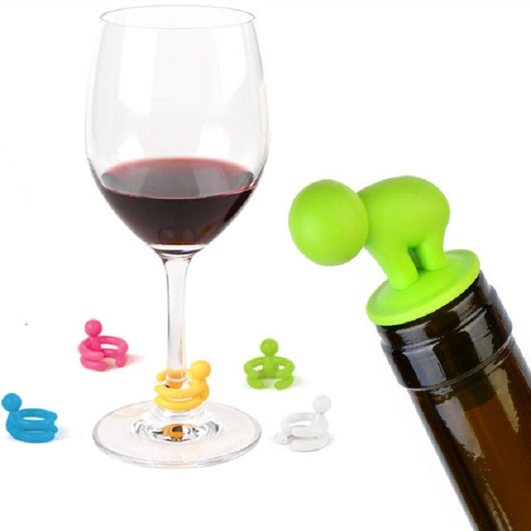 Bộ 7 nút bịt rượu vang đỏ hình xoắn silicone hoạt hình + chân cốc, giao màu ngẫu nhiên, 7 chiếc hình hoạt hình