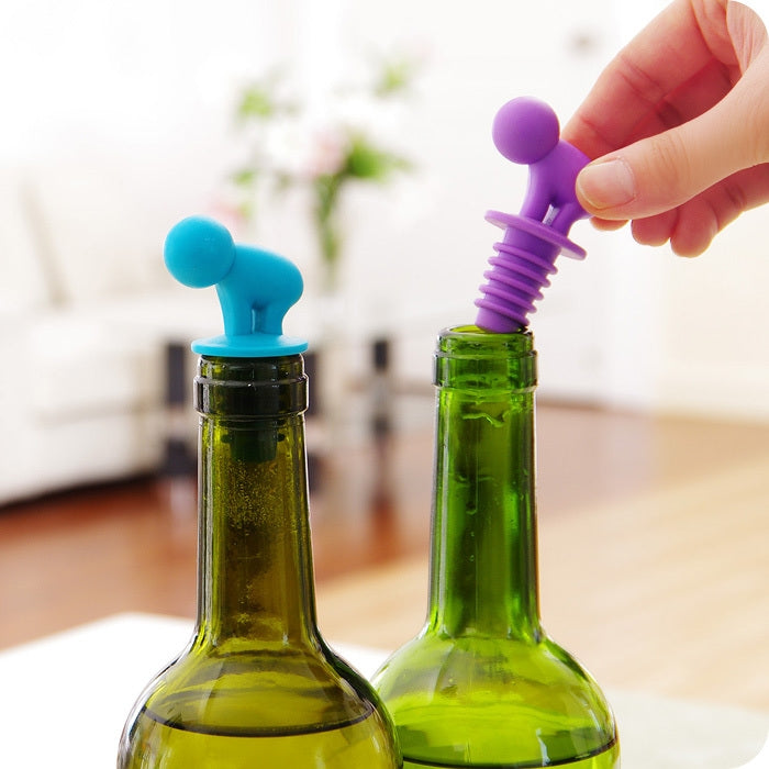 Bộ 7 nút bịt rượu vang đỏ hình xoắn silicone hoạt hình + chân cốc, giao màu ngẫu nhiên, 7 chiếc hình hoạt hình