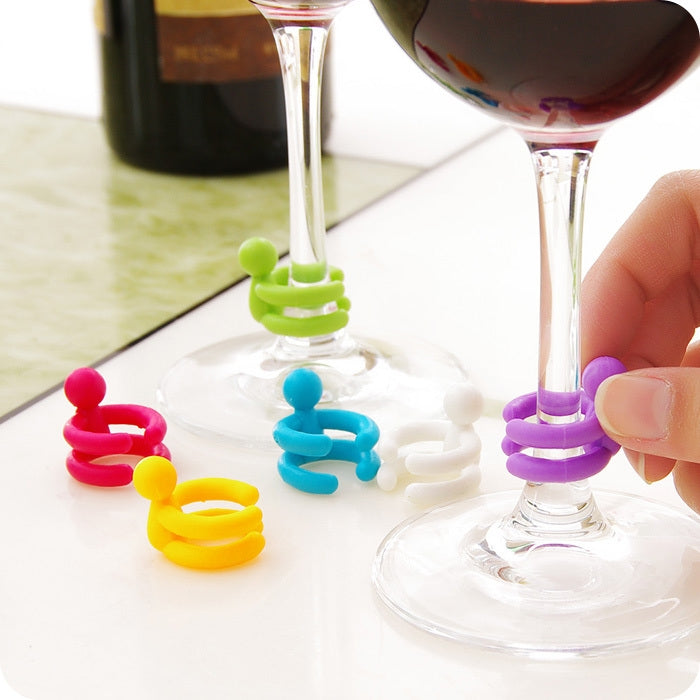 Bộ 7 nút bịt rượu vang đỏ hình xoắn silicone hoạt hình + chân cốc, giao màu ngẫu nhiên, 7 chiếc hình hoạt hình