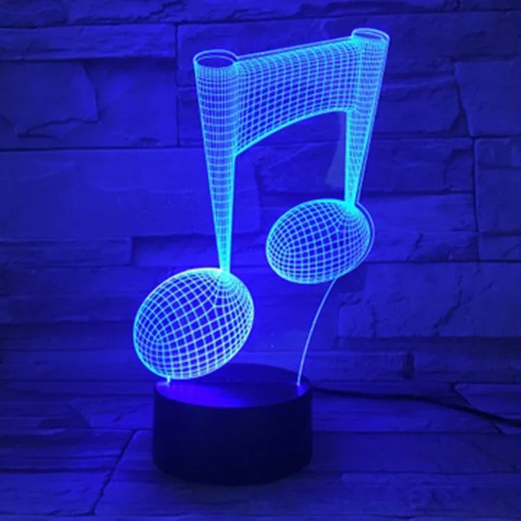 Đèn bàn trang trí thay đổi màu sắc cảm ứng ánh sáng 3D nốt nhạc, đèn ngủ LED nhiều màu