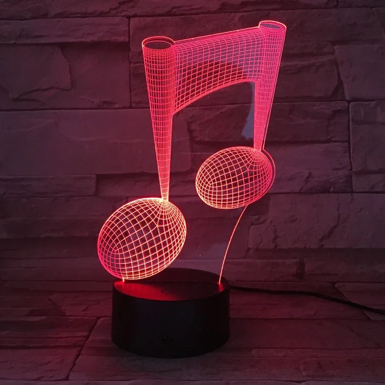 Đèn bàn trang trí thay đổi màu sắc cảm ứng ánh sáng 3D nốt nhạc, đèn ngủ LED nhiều màu