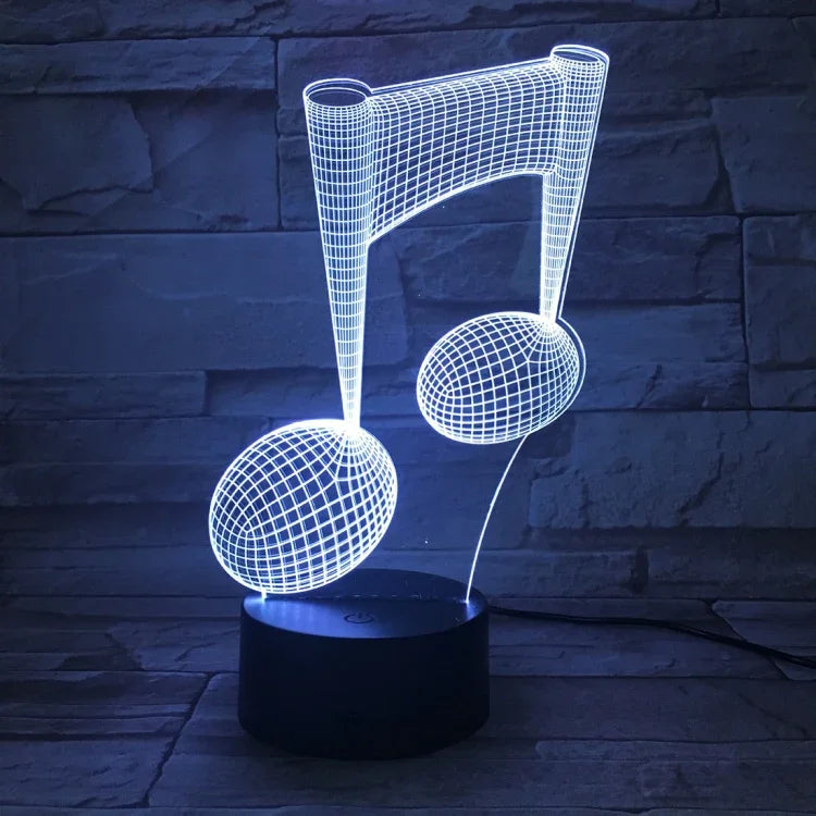 Đèn bàn trang trí thay đổi màu sắc cảm ứng ánh sáng 3D nốt nhạc, đèn ngủ LED nhiều màu