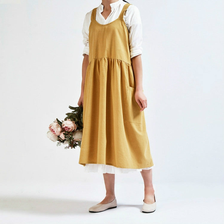 Tạp dề màu trơn chất liệu cotton linen cạp cao