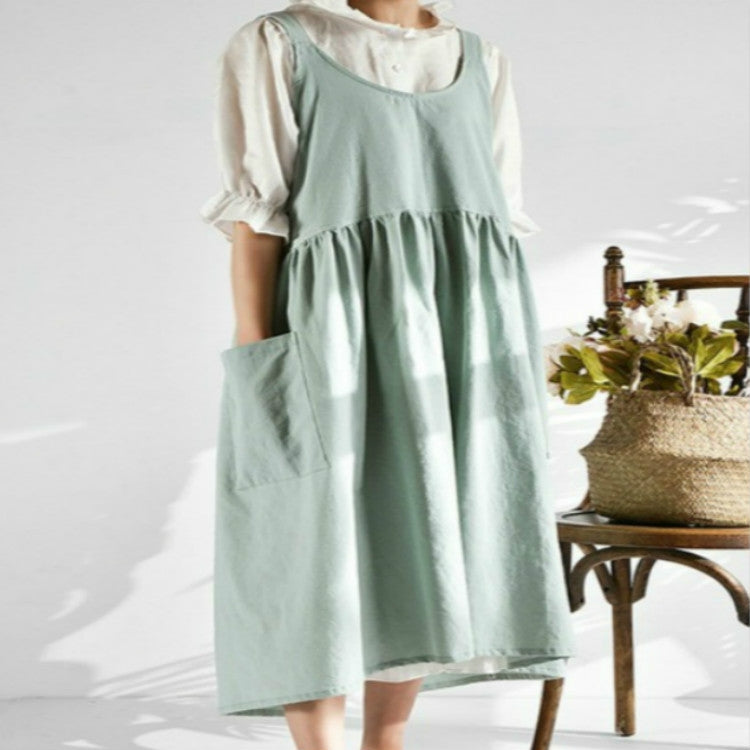Tạp dề màu trơn chất liệu cotton linen cạp cao