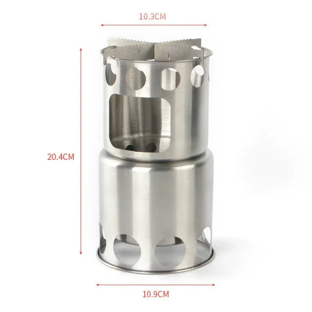 Bếp Gió Bằng Thép Không Gỉ Ngoài Trời Bộ Bếp Nướng Cắm Trại Di Động, Bếp Đốt Gỗ, Bộ Bếp + Bếp Đốt Gỗ