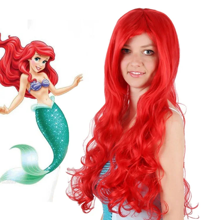 Tóc giả cosplay công chúa Ariel trong anime Nàng Tiên Cá nhỏ, tóc đỏ xoăn tổng hợp cho Halloween, tiệc, sân khấu