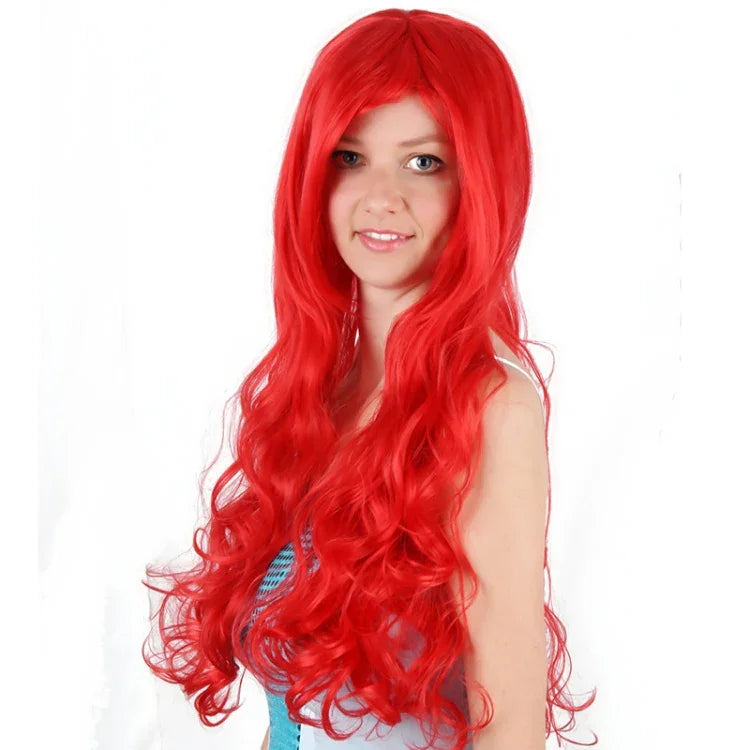 Tóc giả cosplay công chúa Ariel trong anime Nàng Tiên Cá nhỏ, tóc đỏ xoăn tổng hợp cho Halloween, tiệc, sân khấu